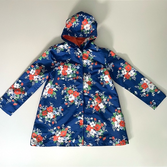 Blue Floral Gymboree Hooded Rain Coat Size 11-12 - Picture 1 of 6